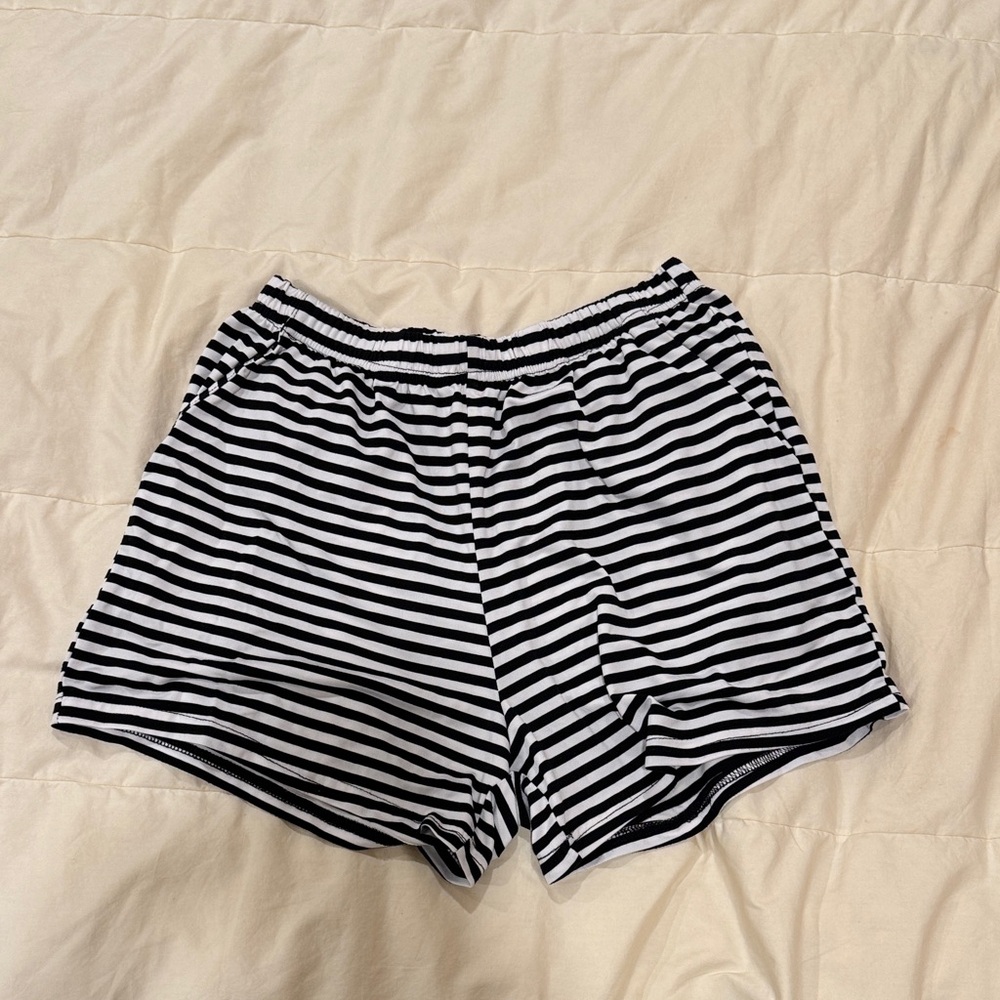 Black and White Striped Women's Pj Shorts